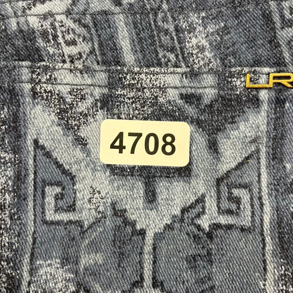 Lauren Ralph Lauren Straight Pants Women 12 Blue Southwestern Tribal Print Denim